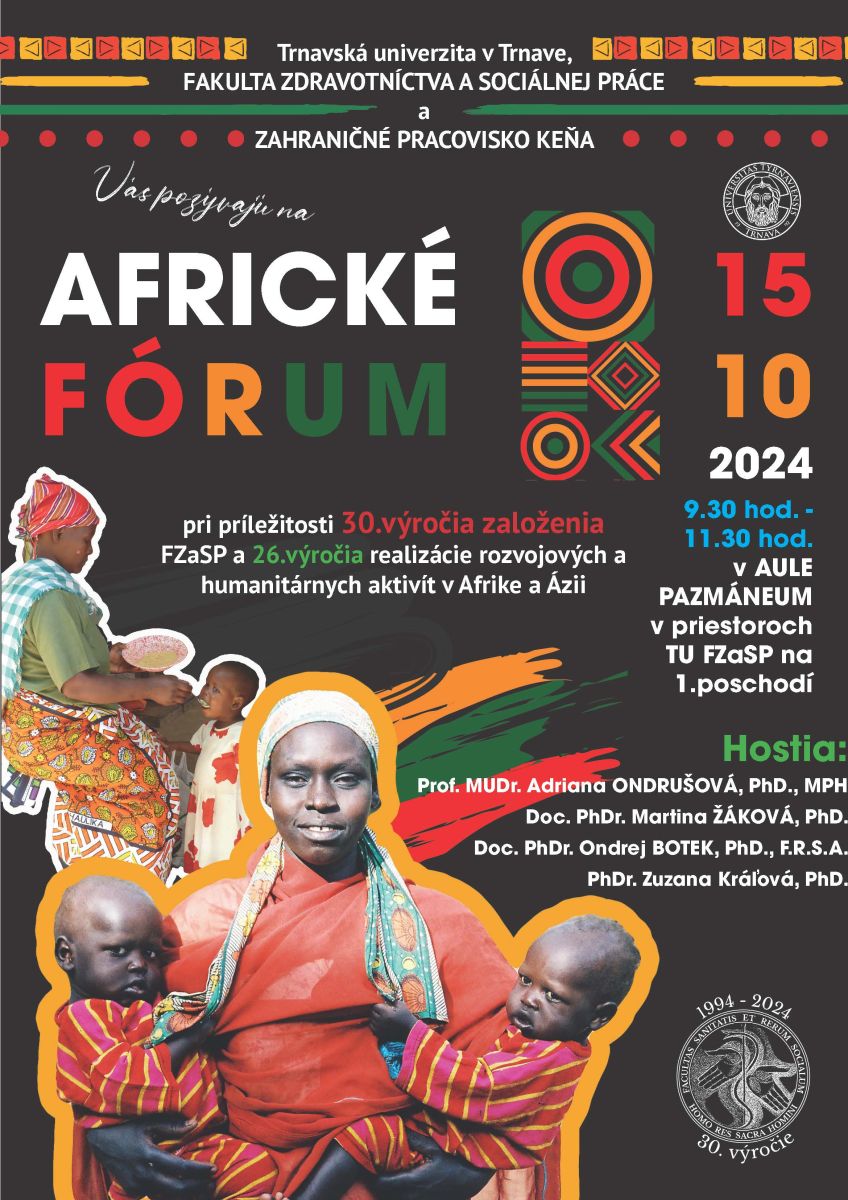 Pozvánka na Africké fórum- Aula Pazmáneum na TU FZaSP dňa 15.10.2024 (utorok) v čase 9:30-11:30.