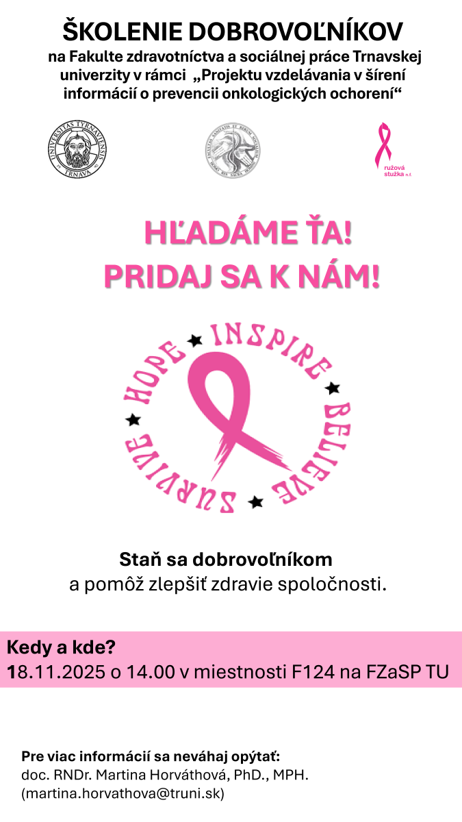 Školenie dobrovoľníkov v  „Projekte vzdelávania v šírení informácií o prevencií onkologických ochorení“